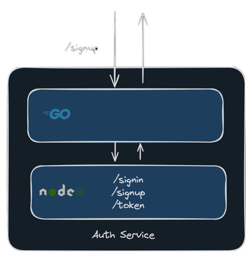 Go process proxying requests towards Node.js process